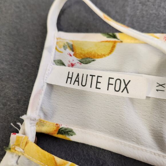 HAUTE FOX Vtg Halter Top Blouse Camisole Women 1X White Yellow Lemons Semi Sheer - Picture 5 of 12